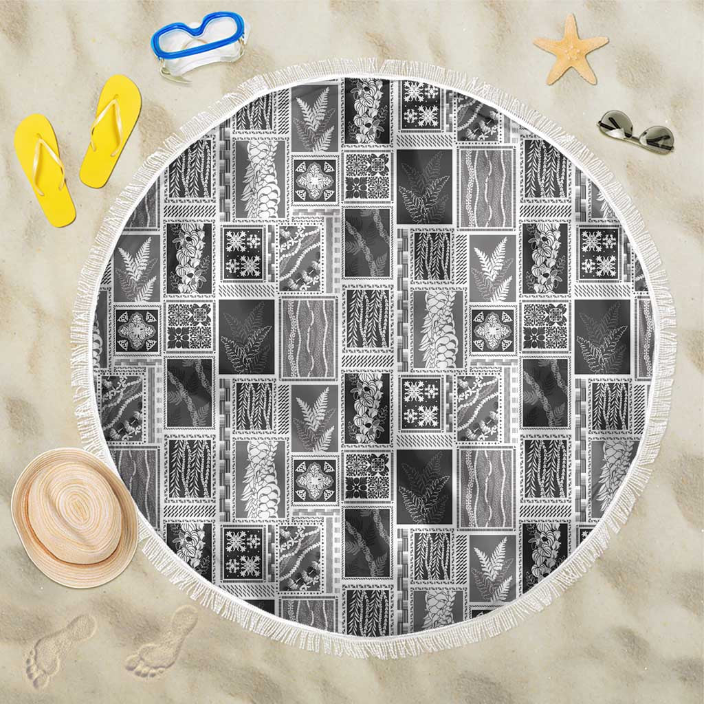 Vintage Aloha Block Quilt Beach Blanket Black Inspired Lei Motifs LT9 One Size 150cm Black - Polynesian Pride