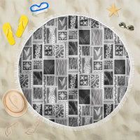 Vintage Aloha Block Quilt Beach Blanket Black Inspired Lei Motifs LT9 One Size 150cm Black - Polynesian Pride