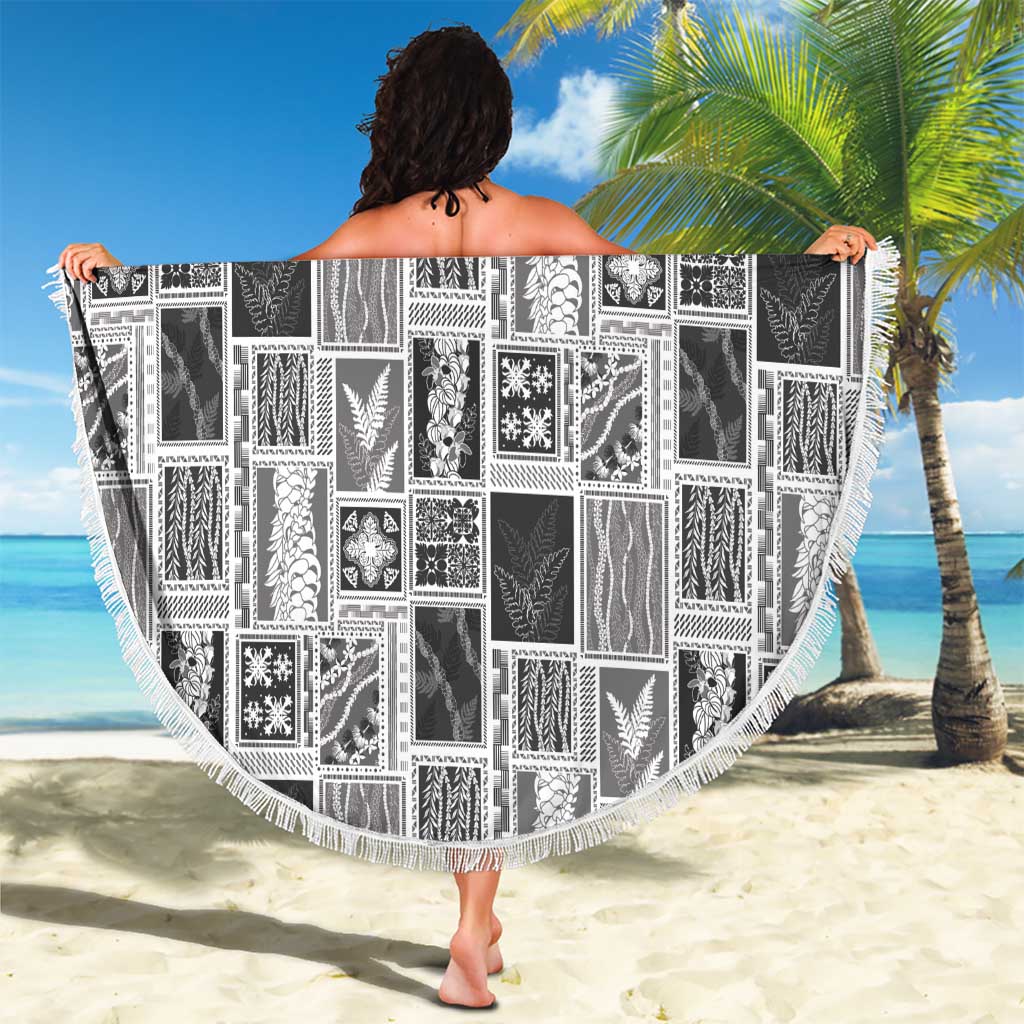 Vintage Aloha Block Quilt Beach Blanket Black Inspired Lei Motifs LT9 - Polynesian Pride