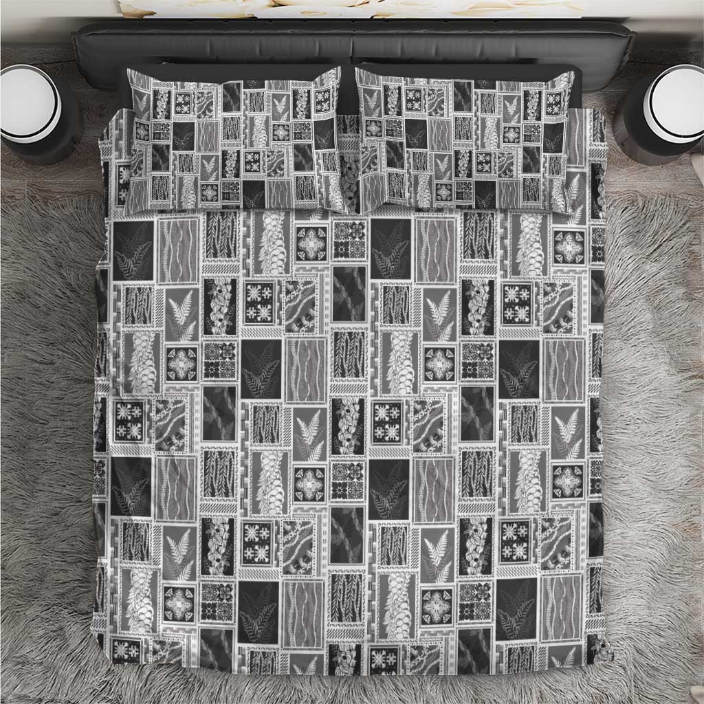 Vintage Aloha Block Quilt Bedding Set Black Inspired Lei Motifs LT9 Black - Polynesian Pride