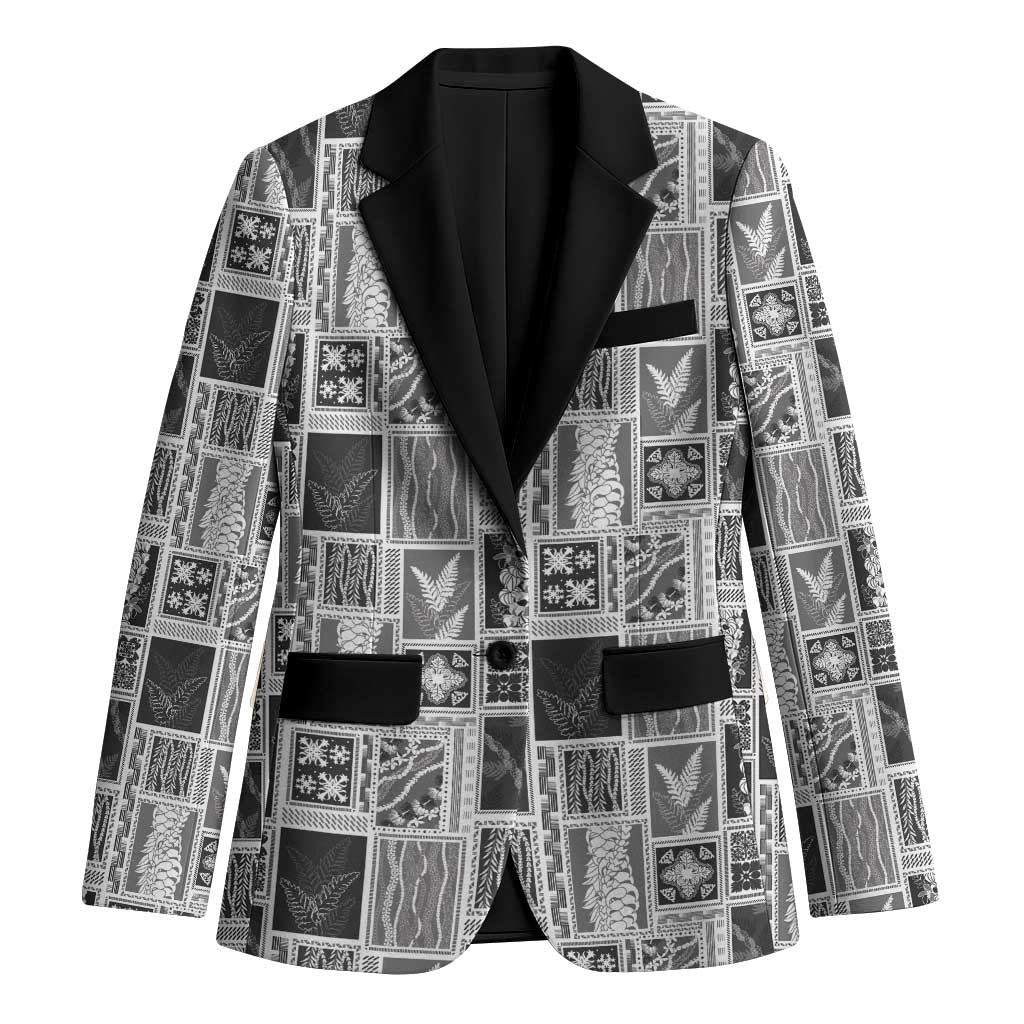 Vintage Aloha Block Quilt Blazer Black Inspired Lei Motifs LT9 Unisex Black - Polynesian Pride