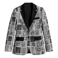 Vintage Aloha Block Quilt Blazer Black Inspired Lei Motifs LT9 Unisex Black - Polynesian Pride