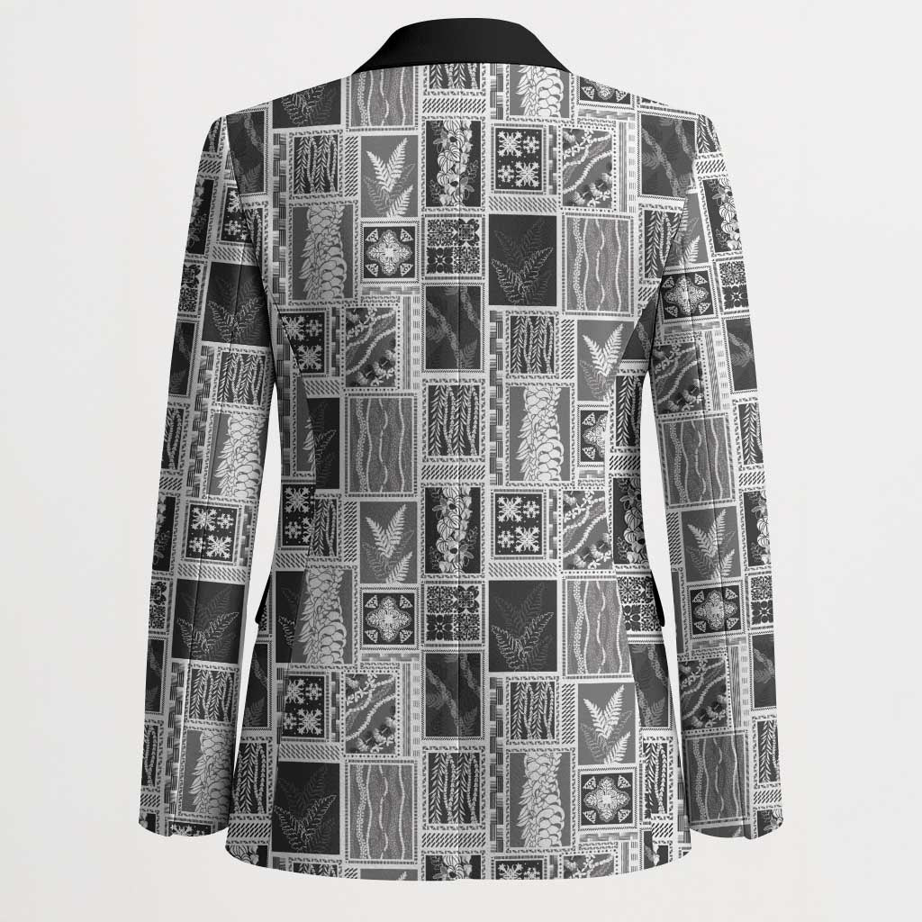 Vintage Aloha Block Quilt Blazer Black Inspired Lei Motifs LT9 - Polynesian Pride