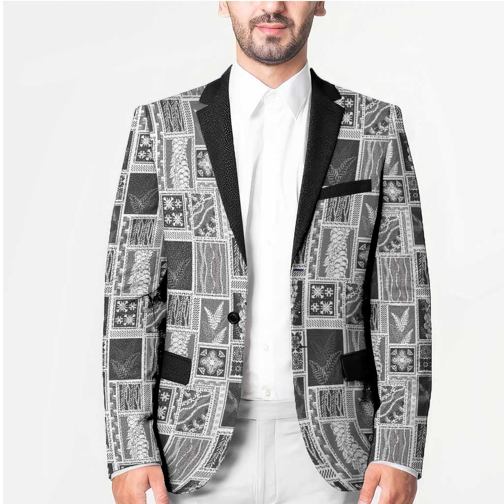Vintage Aloha Block Quilt Blazer Black Inspired Lei Motifs LT9 - Polynesian Pride