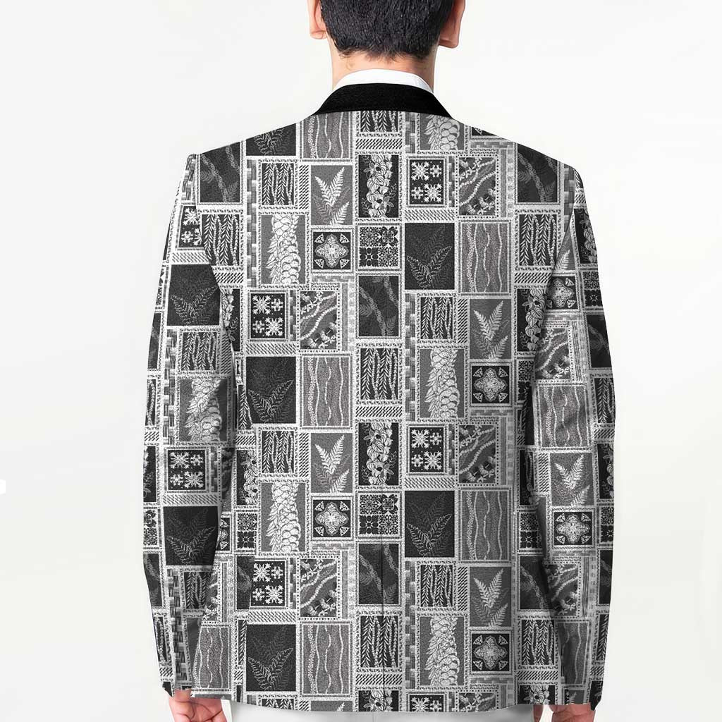 Vintage Aloha Block Quilt Blazer Black Inspired Lei Motifs LT9 - Polynesian Pride