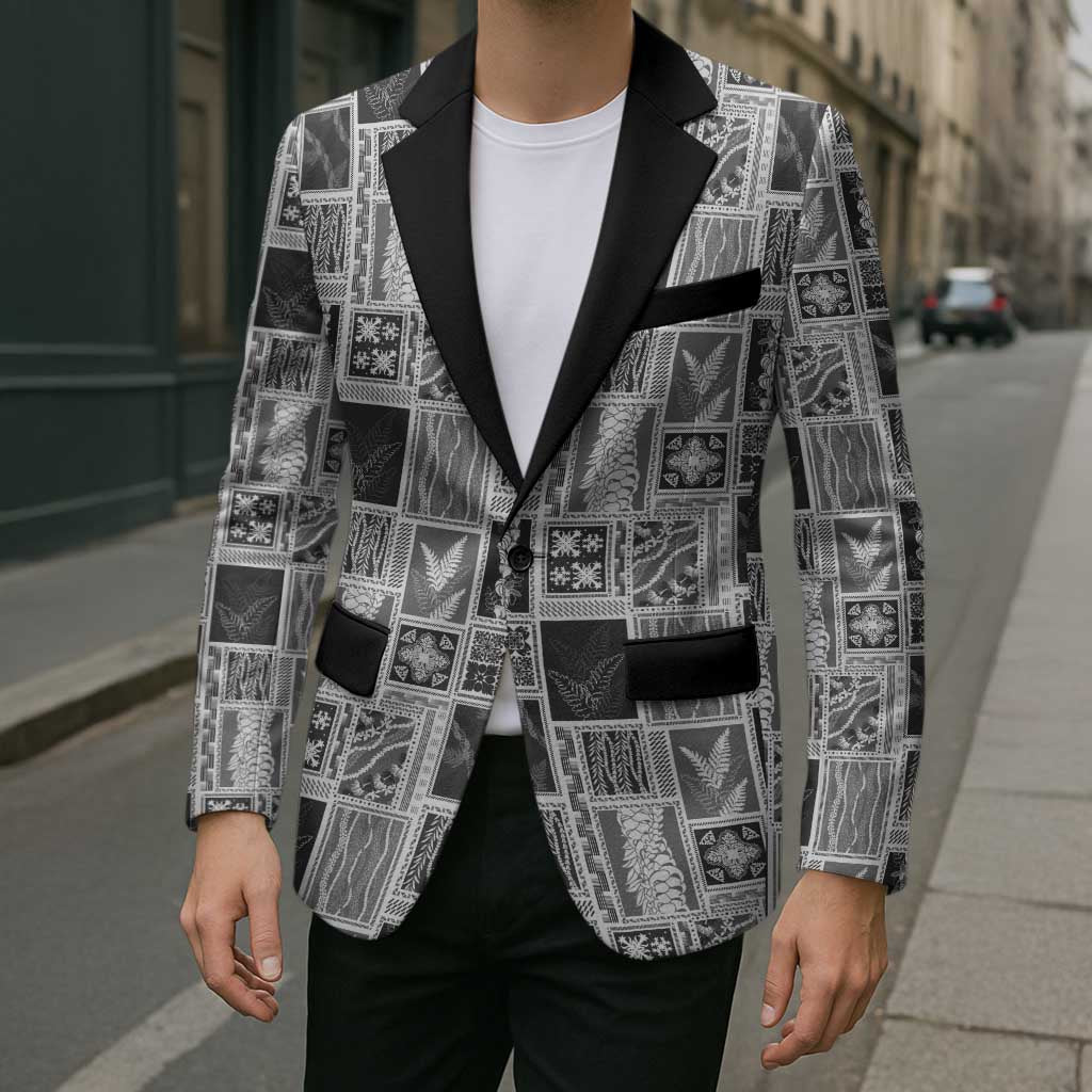 Vintage Aloha Block Quilt Blazer Black Inspired Lei Motifs LT9 - Polynesian Pride