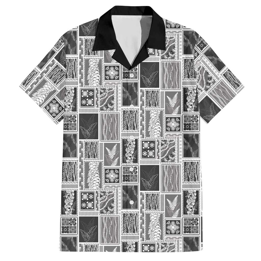 Vintage Aloha Block Quilt Hawaiian Shirt Black Inspired Lei Motifs LT9 Black - Polynesian Pride