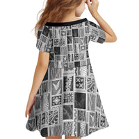 Vintage Aloha Block Quilt Kid Short Sleeve Dress Black Inspired Lei Motifs LT9 - Polynesian Pride