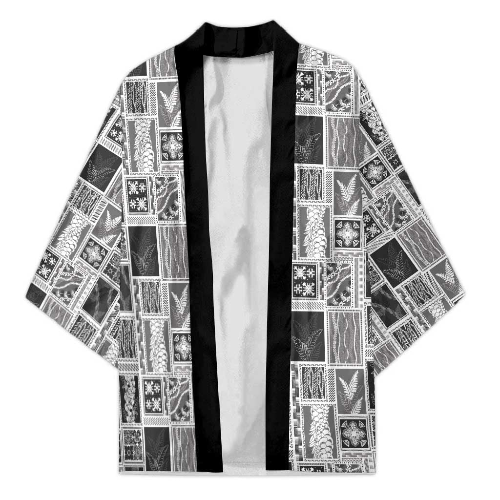 Vintage Aloha Block Quilt Kimono Black Inspired Lei Motifs LT9 Unisex Black - Polynesian Pride