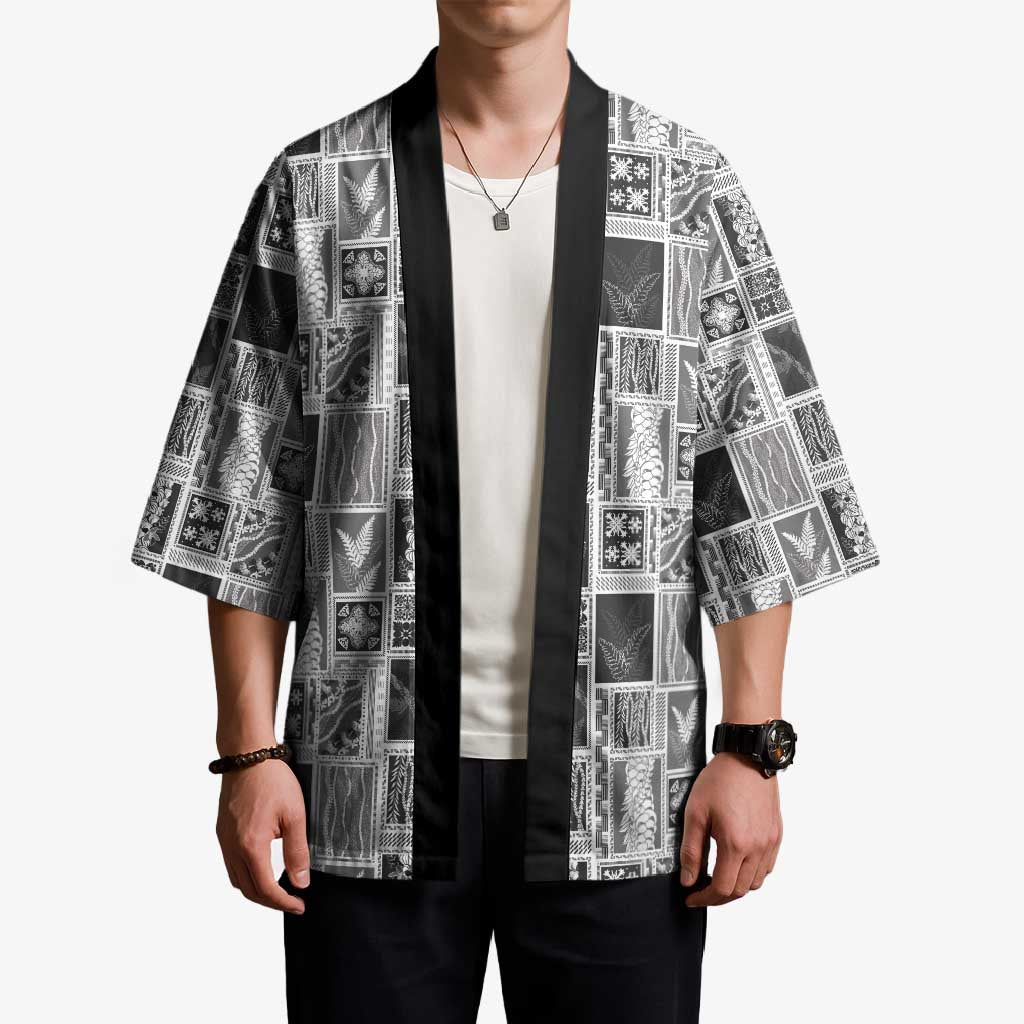 Vintage Aloha Block Quilt Kimono Black Inspired Lei Motifs LT9 - Polynesian Pride
