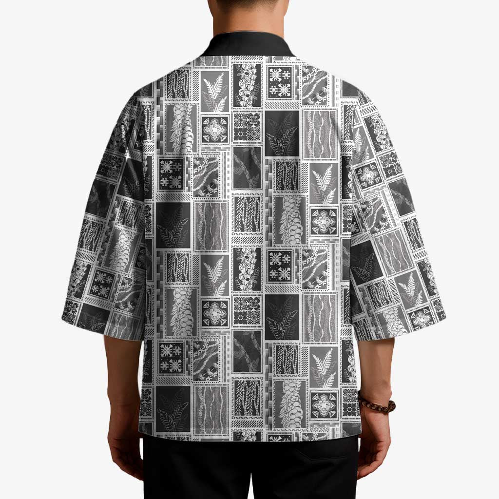 Vintage Aloha Block Quilt Kimono Black Inspired Lei Motifs LT9 - Polynesian Pride