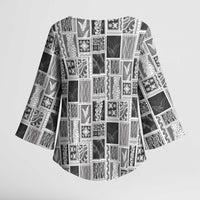 Vintage Aloha Block Quilt Kimono Sleeve Blouse Black Inspired Lei Motifs LT9 - Polynesian Pride