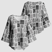 Vintage Aloha Block Quilt Kimono Sleeve Blouse Black Inspired Lei Motifs LT9 - Polynesian Pride