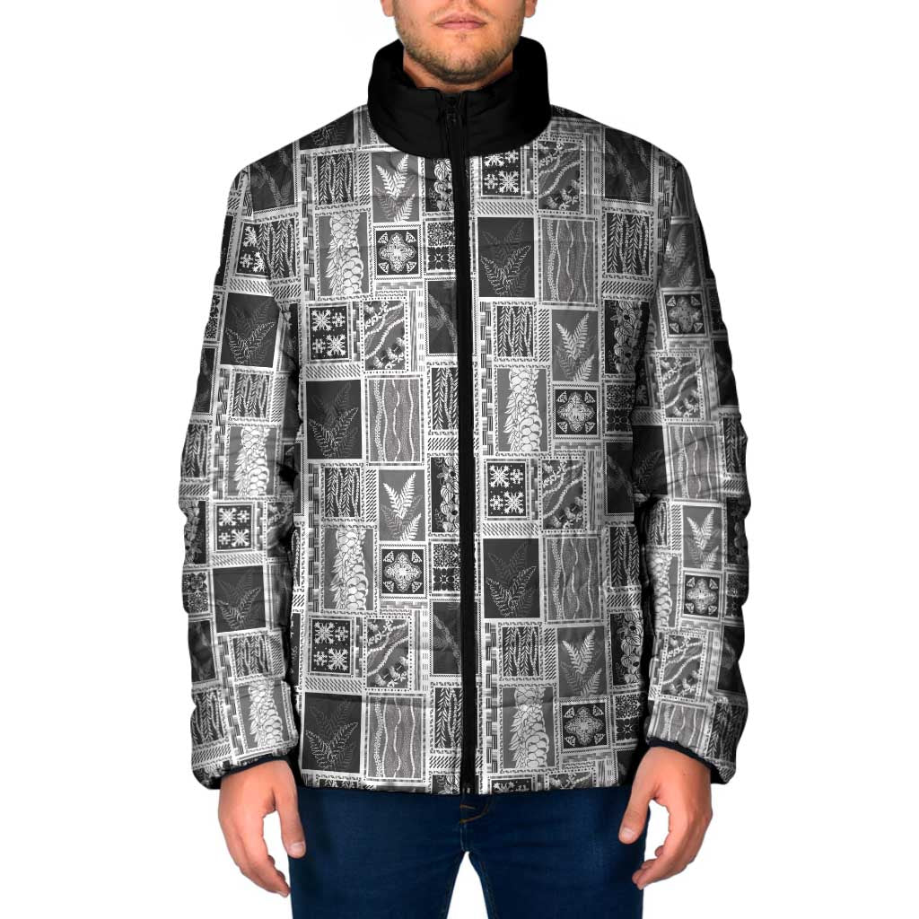 Vintage Aloha Block Quilt Padded Jacket Black Inspired Lei Motifs LT9 Men Black - Polynesian Pride