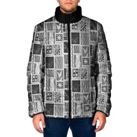 Vintage Aloha Block Quilt Padded Jacket Black Inspired Lei Motifs LT9 Men Black - Polynesian Pride