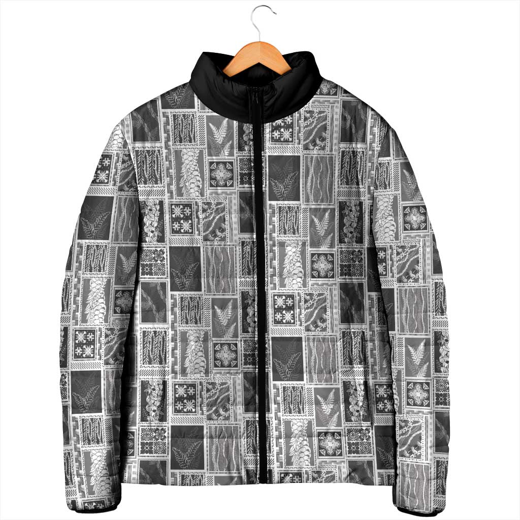 Vintage Aloha Block Quilt Padded Jacket Black Inspired Lei Motifs LT9 - Polynesian Pride