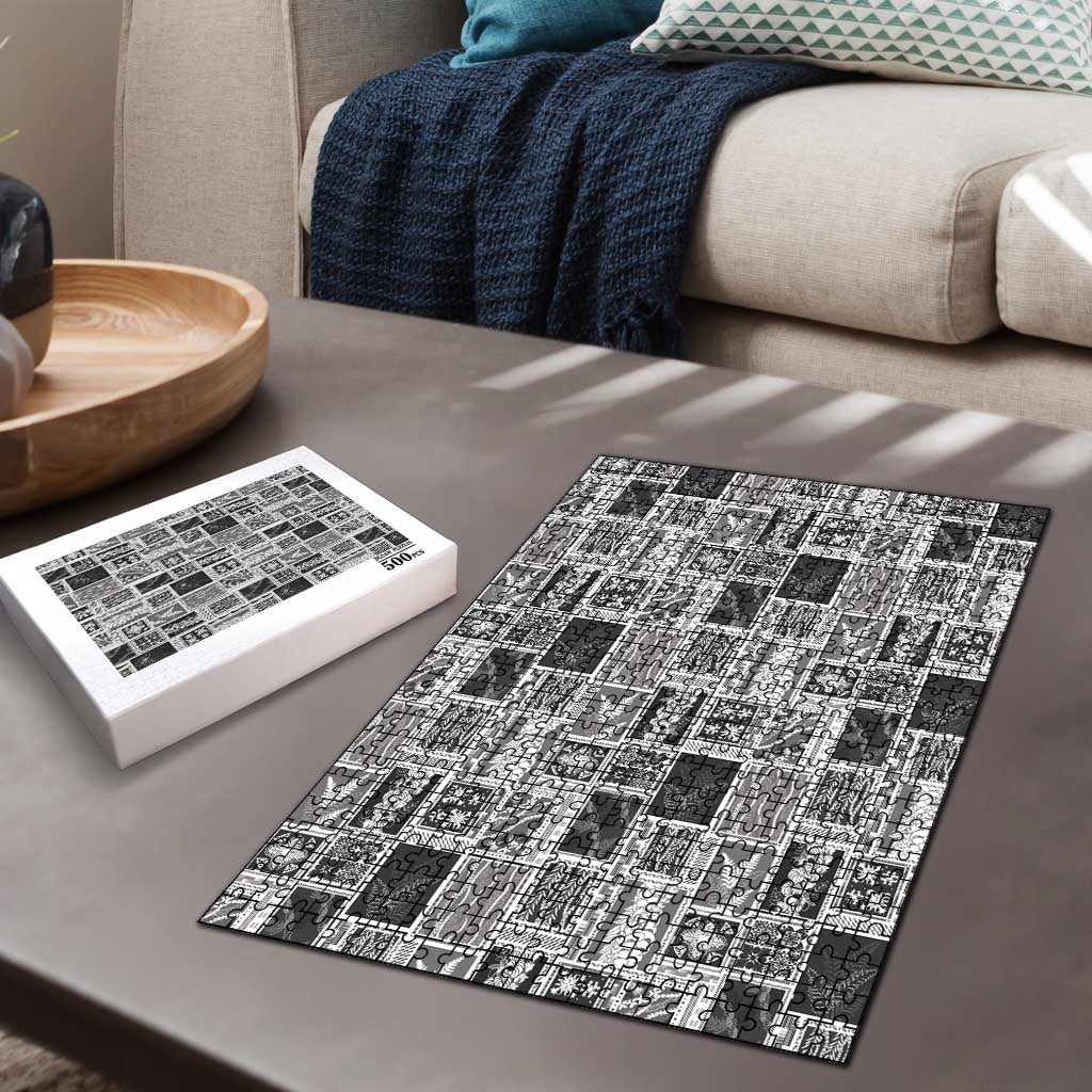Vintage Aloha Block Quilt Puzzle Black Inspired Lei Motifs LT9 - Polynesian Pride