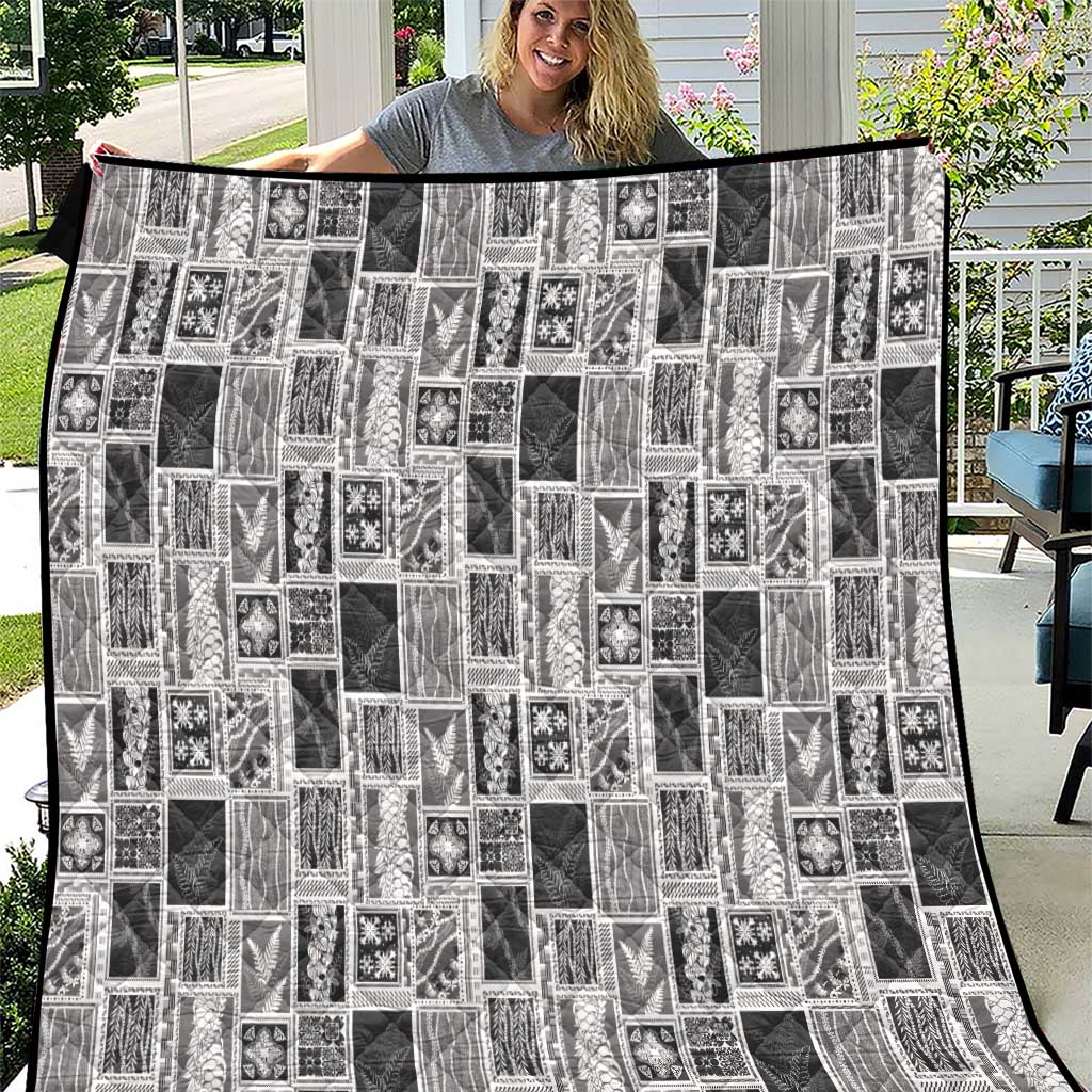 Vintage Aloha Block Quilt Quilt Black Inspired Lei Motifs LT9 Black - Polynesian Pride