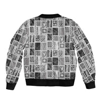 Vintage Aloha Block Quilt Sleeve Zip Bomber Jacket Black Inspired Lei Motifs LT9 - Polynesian Pride
