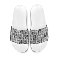 Vintage Aloha Block Quilt Slide Sandals Black Inspired Lei Motifs LT9 Black - Polynesian Pride