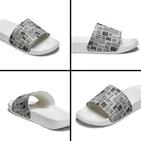 Vintage Aloha Block Quilt Slide Sandals Black Inspired Lei Motifs LT9 - Polynesian Pride