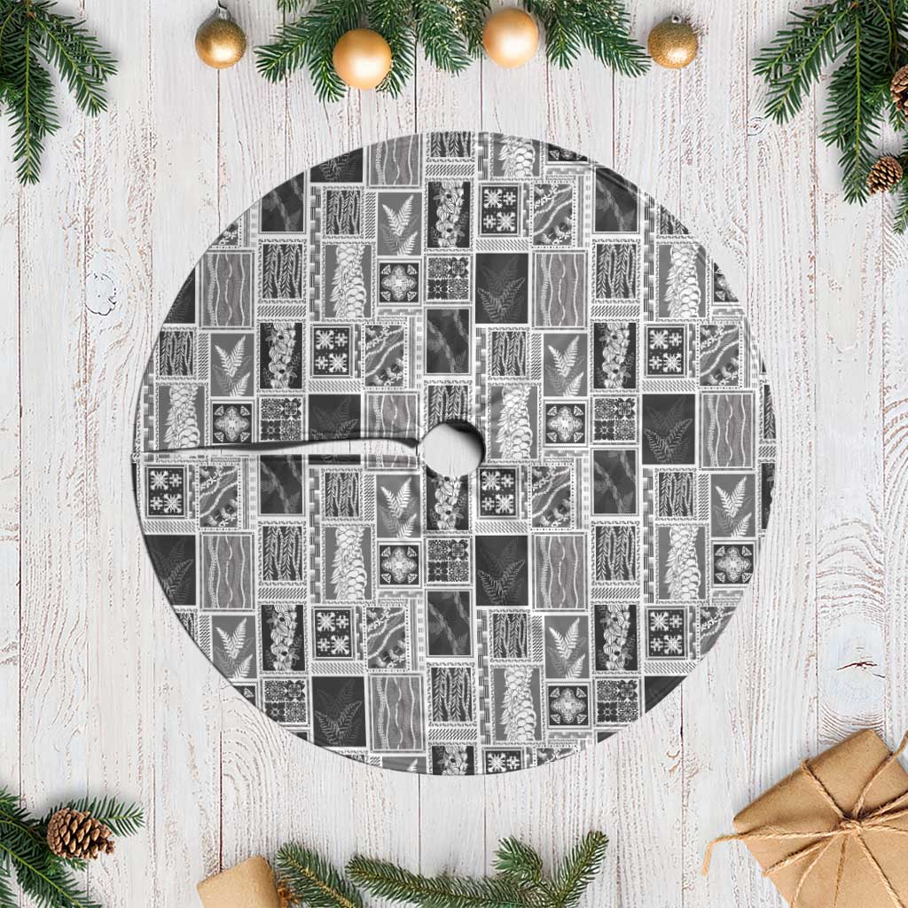 Vintage Aloha Block Quilt Tree Skirt Black Inspired Lei Motifs LT9 Casual Black - Polynesian Pride