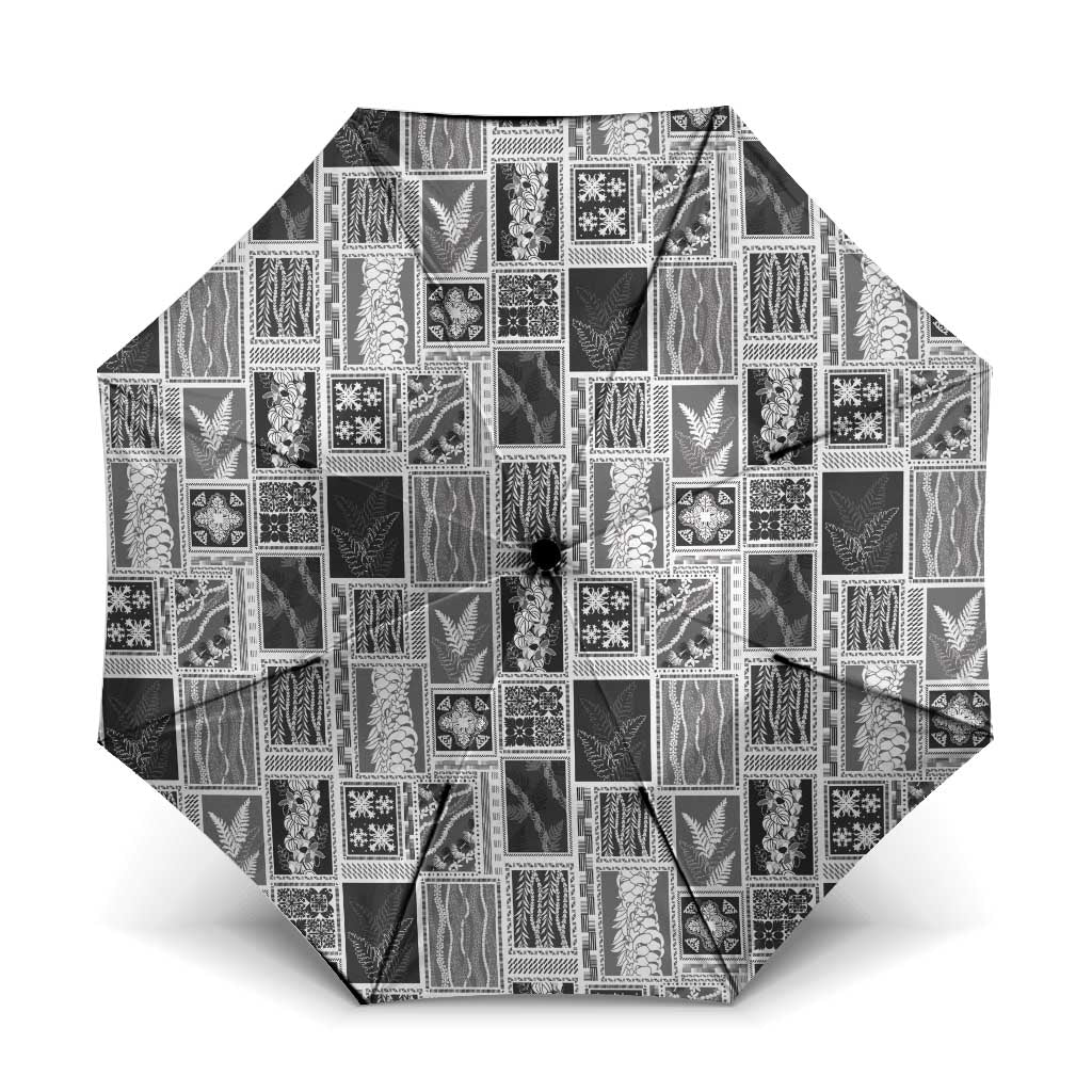 Vintage Aloha Block Quilt Umbrella Black Inspired Lei Motifs LT9 One Size Folded 11.42 inch Opened Diameter 37.4 inch Black - Polynesian Pride