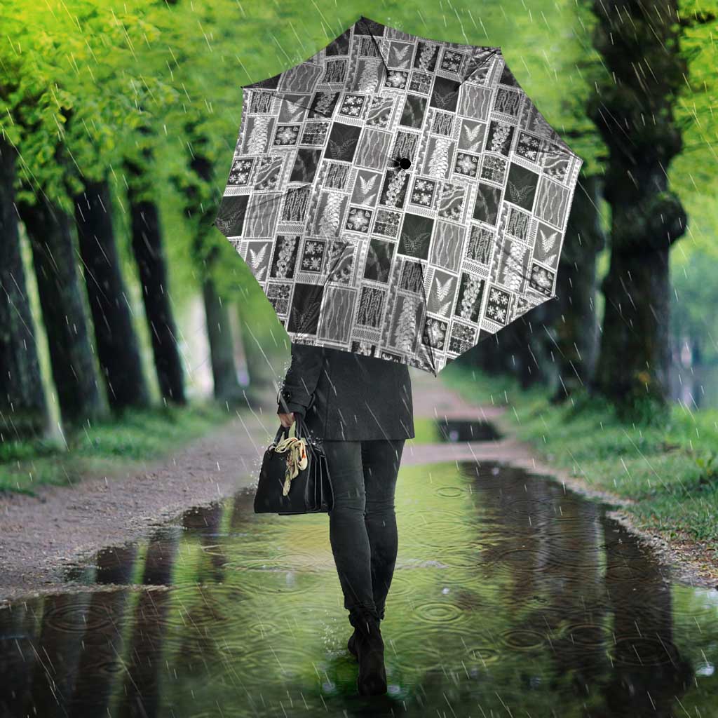 Vintage Aloha Block Quilt Umbrella Black Inspired Lei Motifs LT9 - Polynesian Pride