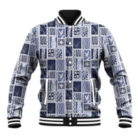 Vintage Aloha Block Quilt Baseball Jacket Blue Inspired Lei Motifs LT9 Unisex Blue - Polynesian Pride