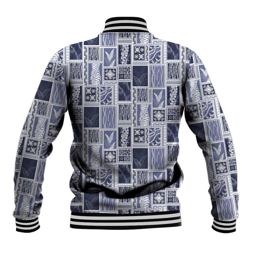 Vintage Aloha Block Quilt Baseball Jacket Blue Inspired Lei Motifs LT9 - Polynesian Pride
