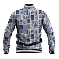 Vintage Aloha Block Quilt Baseball Jacket Blue Inspired Lei Motifs LT9 - Polynesian Pride