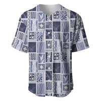 Vintage Aloha Block Quilt Baseball Jersey Blue Inspired Lei Motifs LT9 Blue - Polynesian Pride