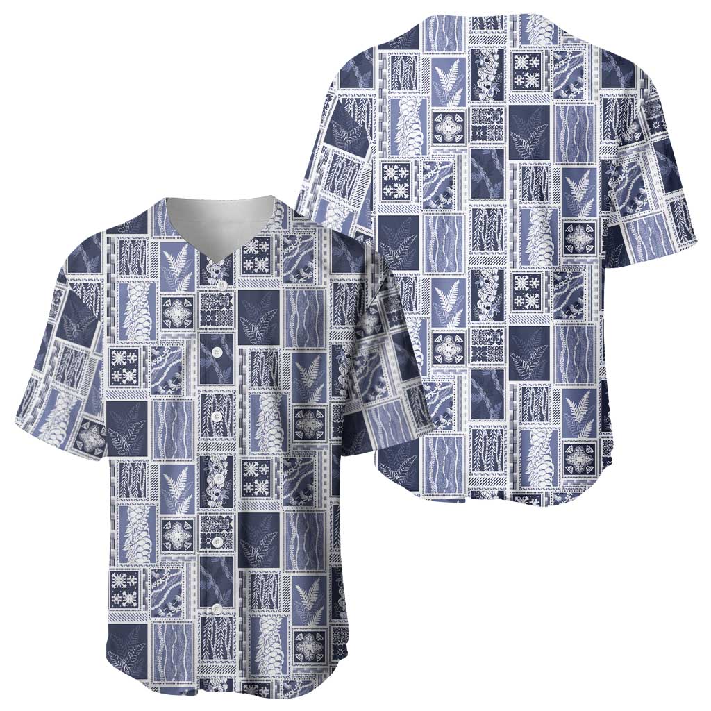 Vintage Aloha Block Quilt Baseball Jersey Blue Inspired Lei Motifs LT9 - Polynesian Pride