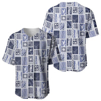 Vintage Aloha Block Quilt Baseball Jersey Blue Inspired Lei Motifs LT9 - Polynesian Pride