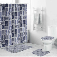 Vintage Aloha Block Quilt Bathroom Set Blue Inspired Lei Motifs LT9 Bathroom Set (4 pcs) Blue - Polynesian Pride