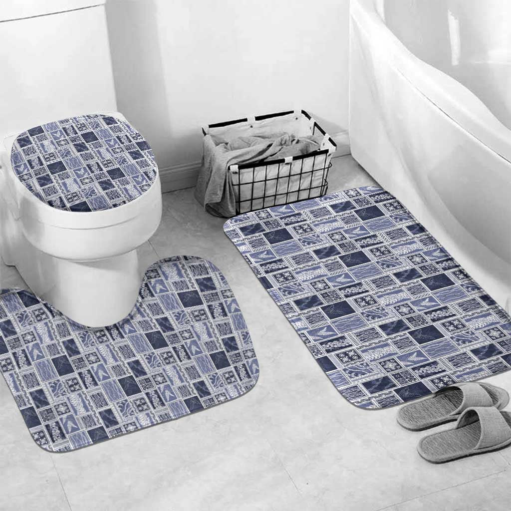 Vintage Aloha Block Quilt Bathroom Set Blue Inspired Lei Motifs LT9 Mat Set Only (3 pcs) One Size Blue - Polynesian Pride