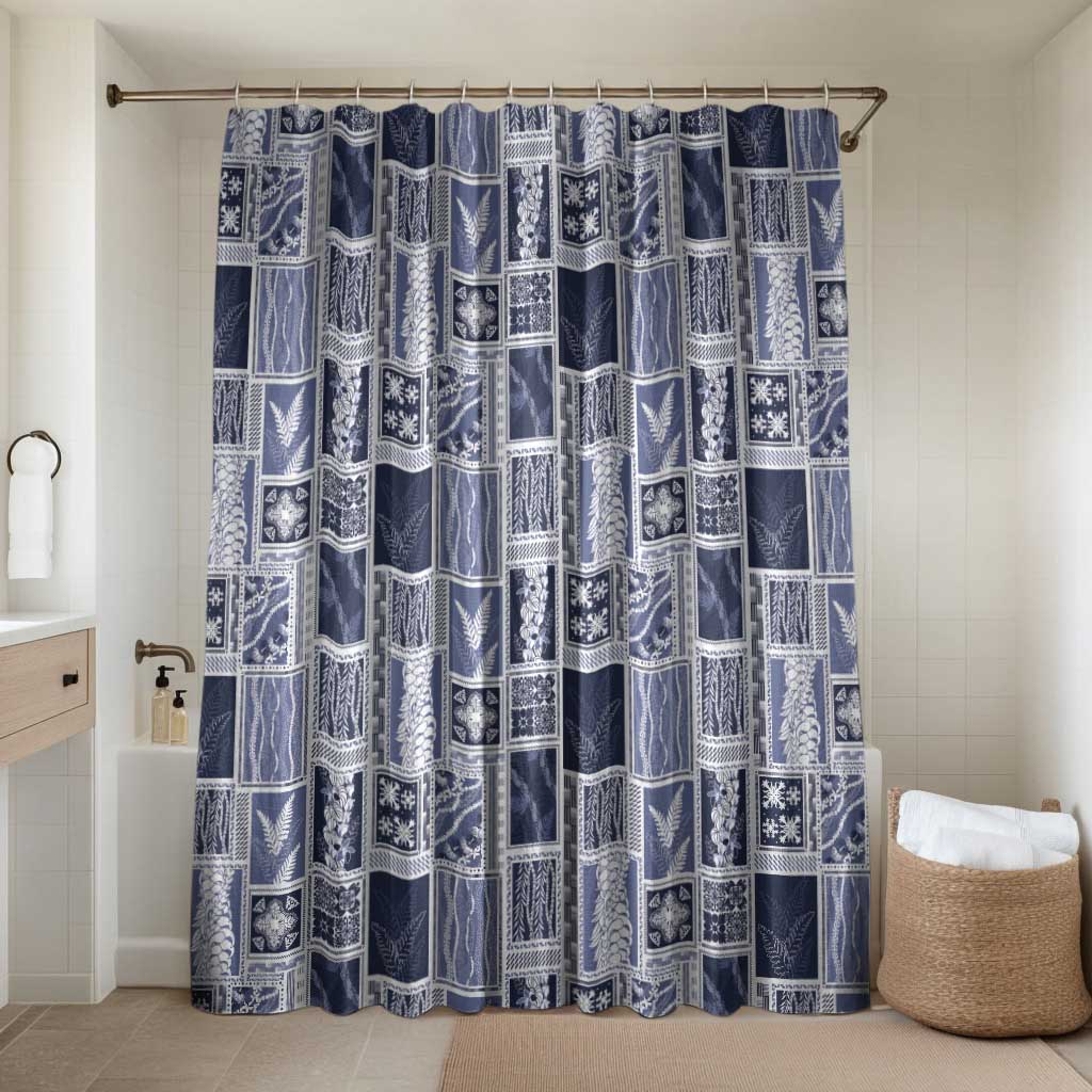 Vintage Aloha Block Quilt Bathroom Set Blue Inspired Lei Motifs LT9 Shower Curtain Only Blue - Polynesian Pride