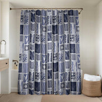 Vintage Aloha Block Quilt Bathroom Set Blue Inspired Lei Motifs LT9 Shower Curtain Only Blue - Polynesian Pride