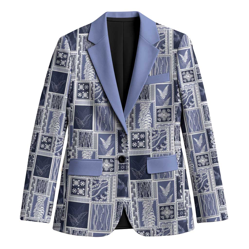 Vintage Aloha Block Quilt Blazer Blue Inspired Lei Motifs LT9 Unisex Blue - Polynesian Pride