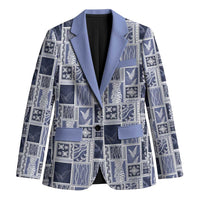 Vintage Aloha Block Quilt Blazer Blue Inspired Lei Motifs LT9 Unisex Blue - Polynesian Pride