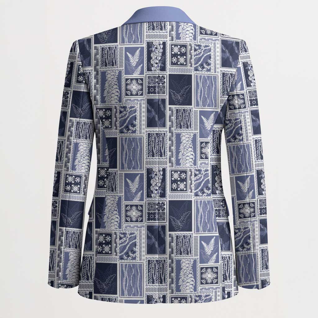Vintage Aloha Block Quilt Blazer Blue Inspired Lei Motifs LT9 - Polynesian Pride
