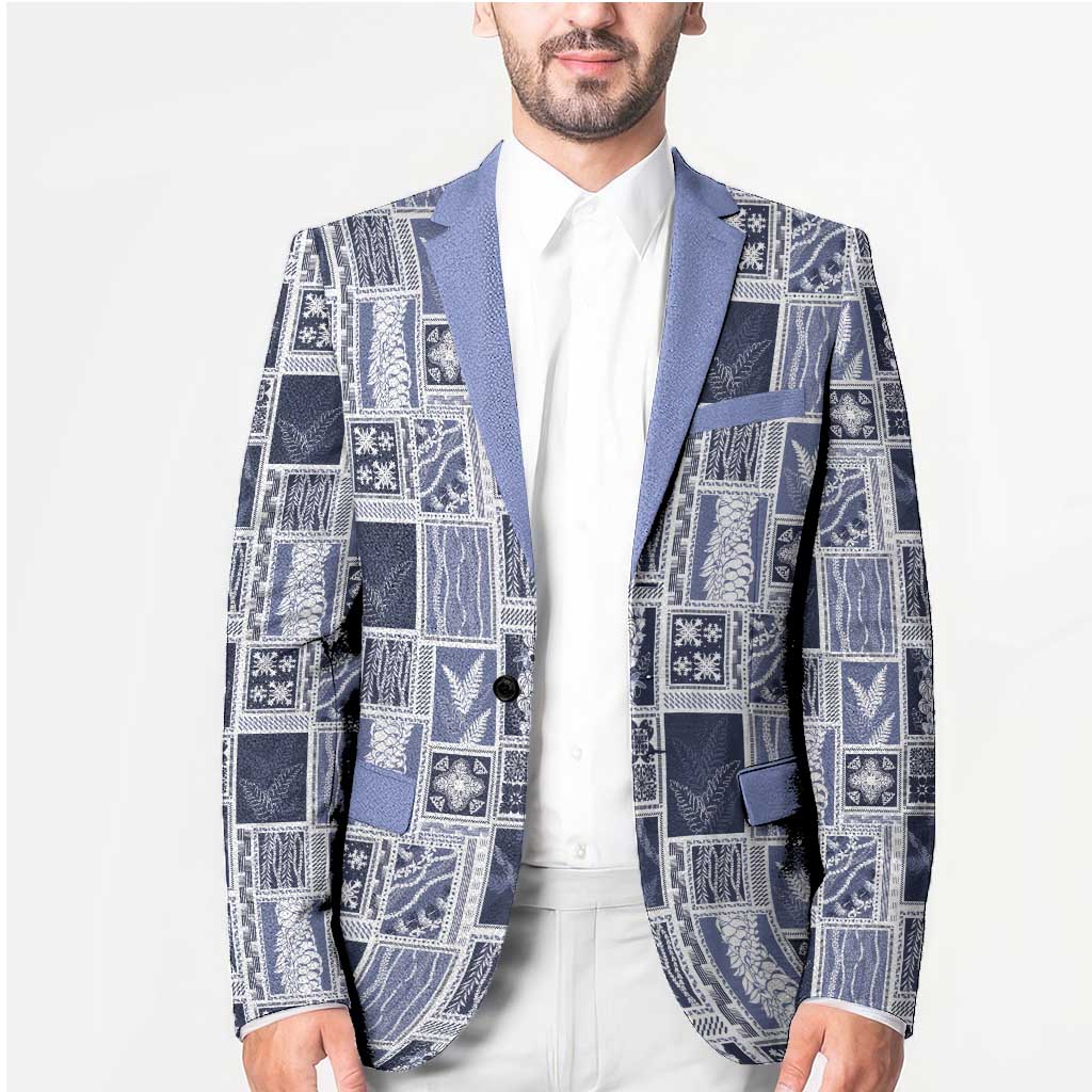 Vintage Aloha Block Quilt Blazer Blue Inspired Lei Motifs LT9 - Polynesian Pride