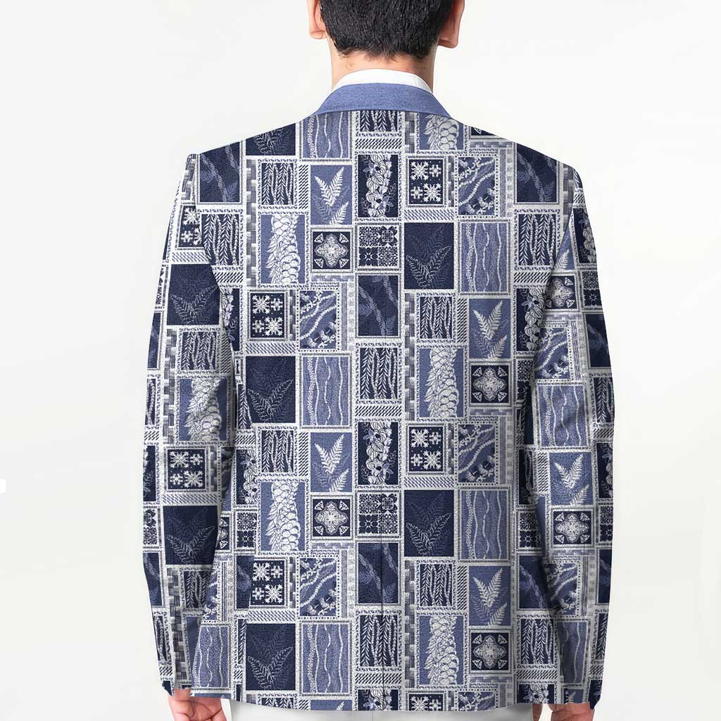 Vintage Aloha Block Quilt Blazer Blue Inspired Lei Motifs LT9 - Polynesian Pride