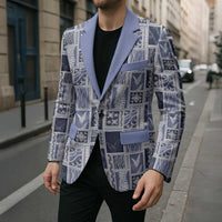 Vintage Aloha Block Quilt Blazer Blue Inspired Lei Motifs LT9 - Polynesian Pride