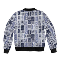 Vintage Aloha Block Quilt Bomber Jacket Blue Inspired Lei Motifs LT9 - Polynesian Pride