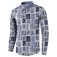 Vintage Aloha Block Quilt Button Sweatshirt Blue Inspired Lei Motifs LT9 - Polynesian Pride