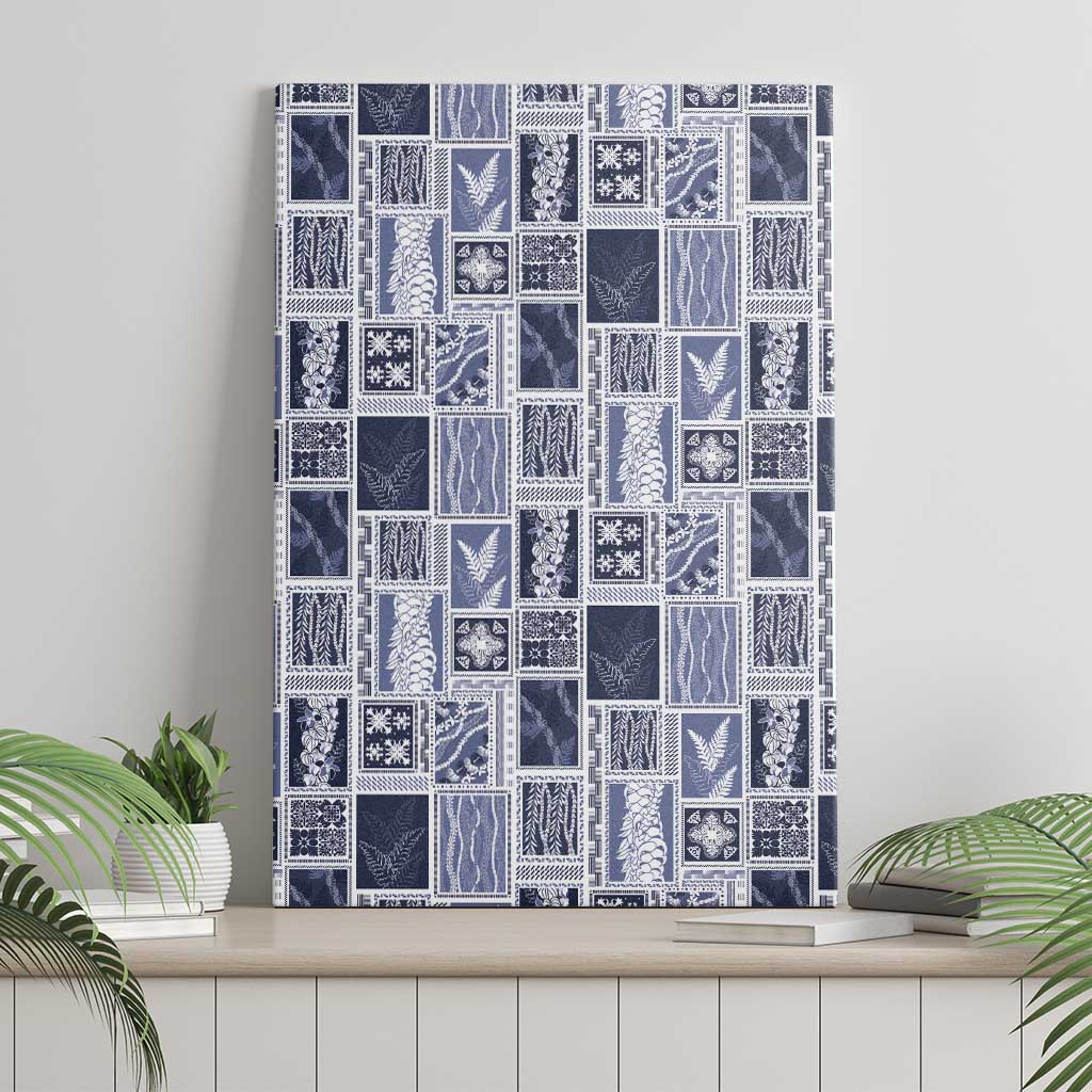 Vintage Aloha Block Quilt Canvas Wall Art Blue Inspired Lei Motifs LT9 - Polynesian Pride