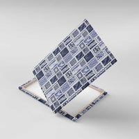 Vintage Aloha Block Quilt Canvas Wall Art Blue Inspired Lei Motifs LT9 With Frame Blue - Polynesian Pride