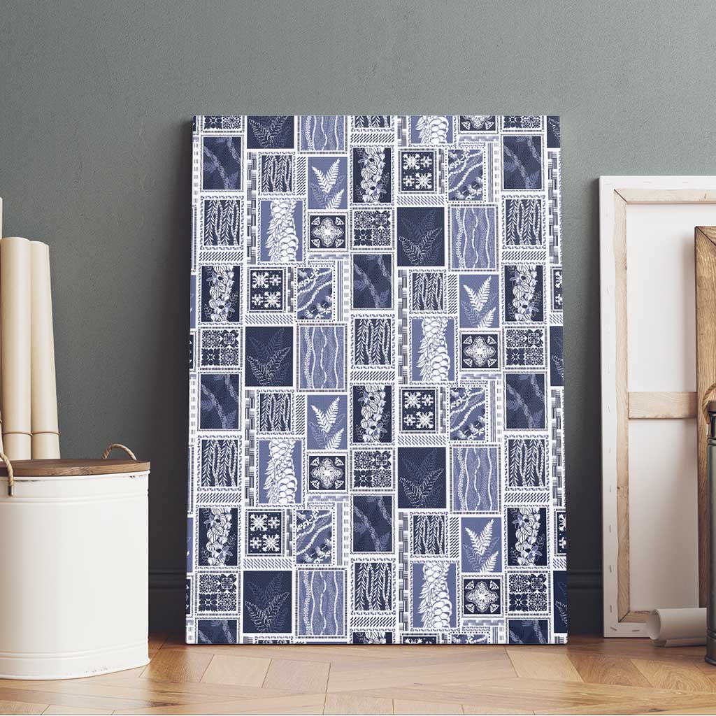 Vintage Aloha Block Quilt Canvas Wall Art Blue Inspired Lei Motifs LT9 - Polynesian Pride