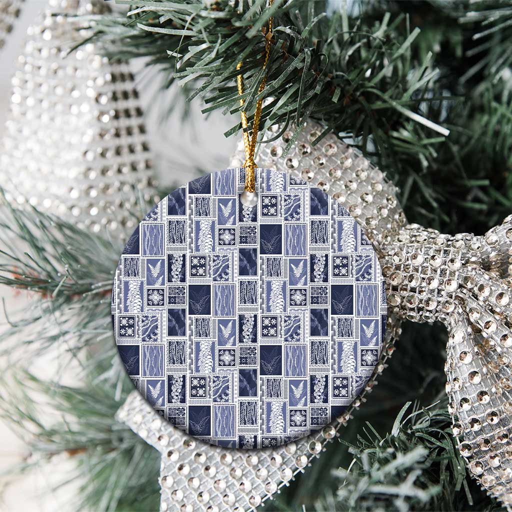 Vintage Aloha Block Quilt Ceramic Ornament Blue Inspired Lei Motifs LT9 - Polynesian Pride